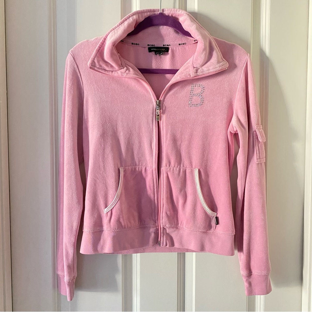BCBG Women’s Pink Velvet Bedazzled Jacket